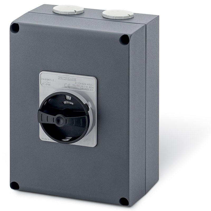 SCAME - Enclosed Switch Disconnector, 100A, 3P, IP66, 150x210x107mm, Y4 IK10, General, Die Cast Aluminium, Grey/Black