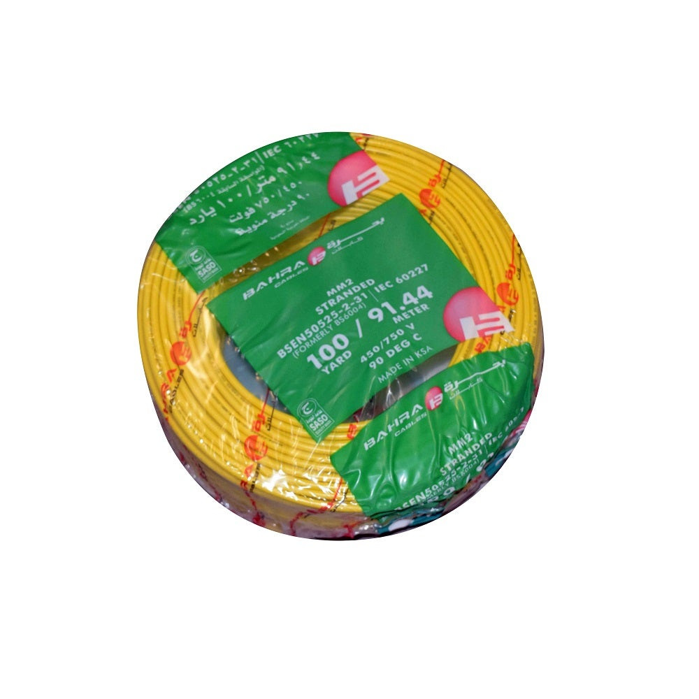 BAHRA CABLES - British Standard, Normal NYA Wire, 1x4mm, 450/750V, Yellow