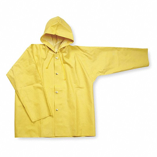 Rain Jacket with Hood, Yellow, 3XL, SBR Rubber, Unisex, Hood Style Attached