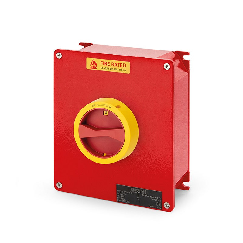 SCAME - Enclosed Switch Disconnector (AC22A), 40A, 6P, IP65, 217x253x93mm, FR1 IK10, Emergency Yellow/Red, Fire Rated F400