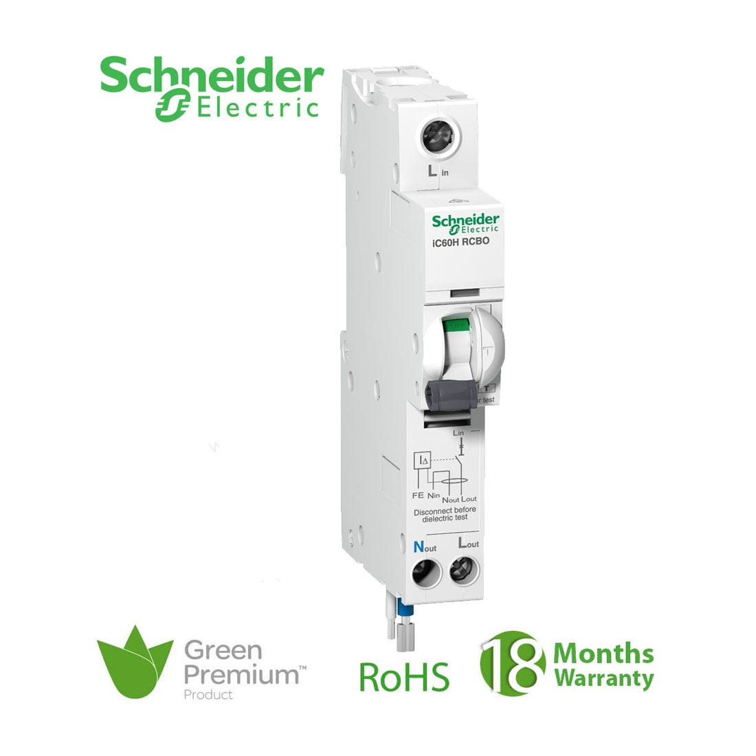 SCHNEIDER - RCBO Breaker, Acti9 iC60H, Earth Leakage, 1P + Ns, C curve, 45A, 100mA, 240 V