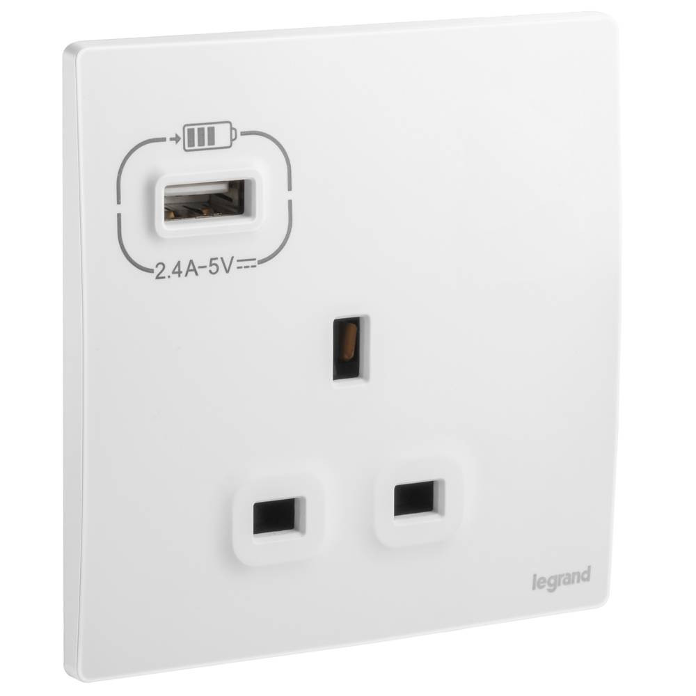 Legrand - Fish Mallia - 13 Amp with C 3 A Outlet - British Specifications - White