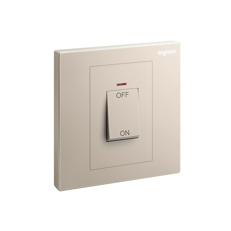 LEGRAND - Double Pole Switch Galion, 1 Gang, 45A, 250V, with Red Power Indicator, Champagne