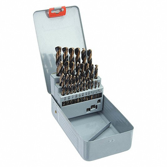 Jobber Drill Bit Set, 1/16 inch Smallest Drill Bit Size, 1/2 inch Largest Drill Bit Size, 29 pieces