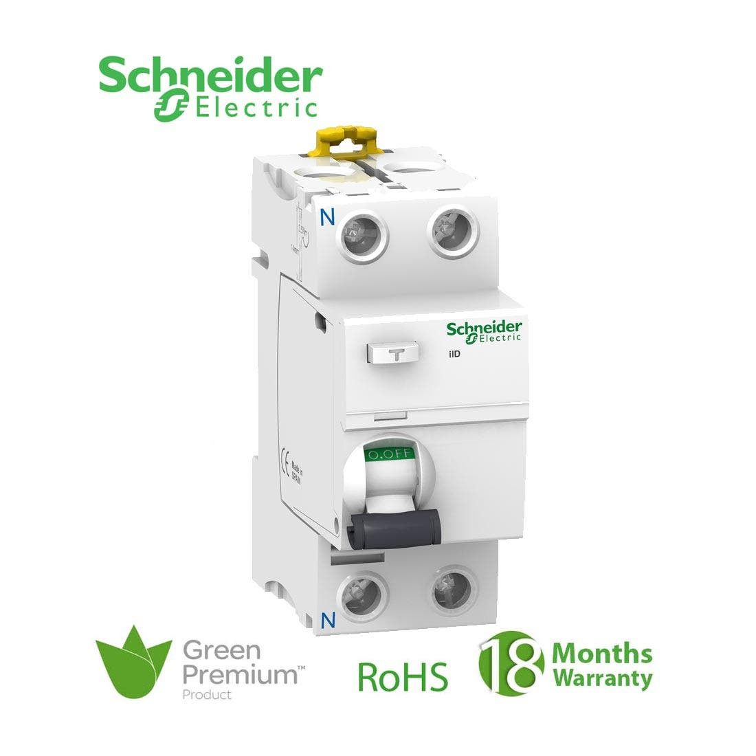 SCHNEIDER - RCCB Breaker, Acti9 iID, 2P, 40A, 100mA, Type AC
