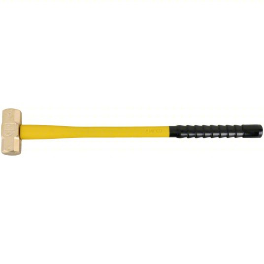Non-Sparking Sledge Hammer, Aluminum Bronze, Fiberglass Handle, 6 lb Head Weight, 2 inch Dia, Ribbed Grip