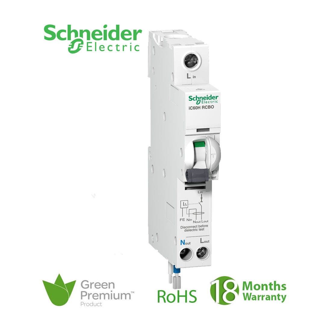SCHNEIDER - RCBO Breaker, Acti9 iC60H, Earth Leakage, 1P + Ns, B curve, 20A, 30mA, 240 V