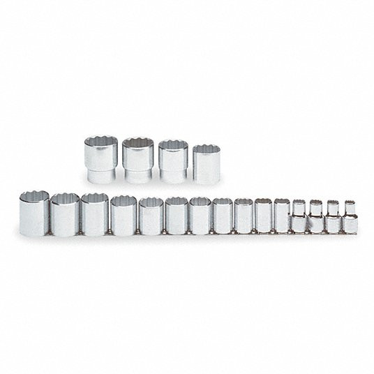 Socket Set, Socket Size Range 3/8 inch to 1 1/2 inch, Drive Size 1/2 inch, 12 Point