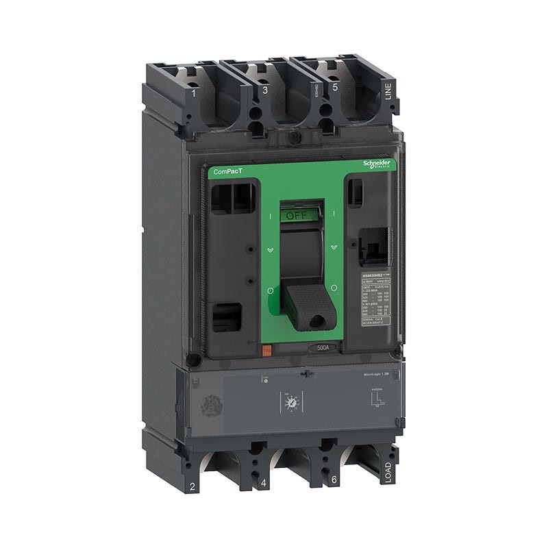 SCHNEIDER - MCCB Breaker, ComPacT NSX630F, 36kA at 415VAC, MicroLogic 1.3 M Trip Unit 500A, 3P3D