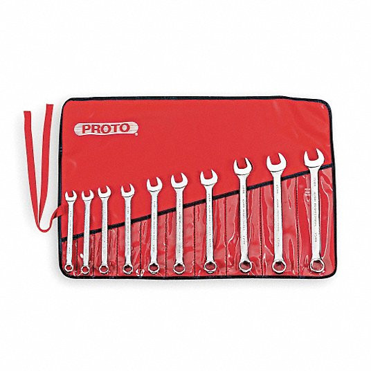 Combination Wrench Set, Alloy Steel, Satin, 10 Number of Tools, Range of Head Sizes 10 mm to 19 mm