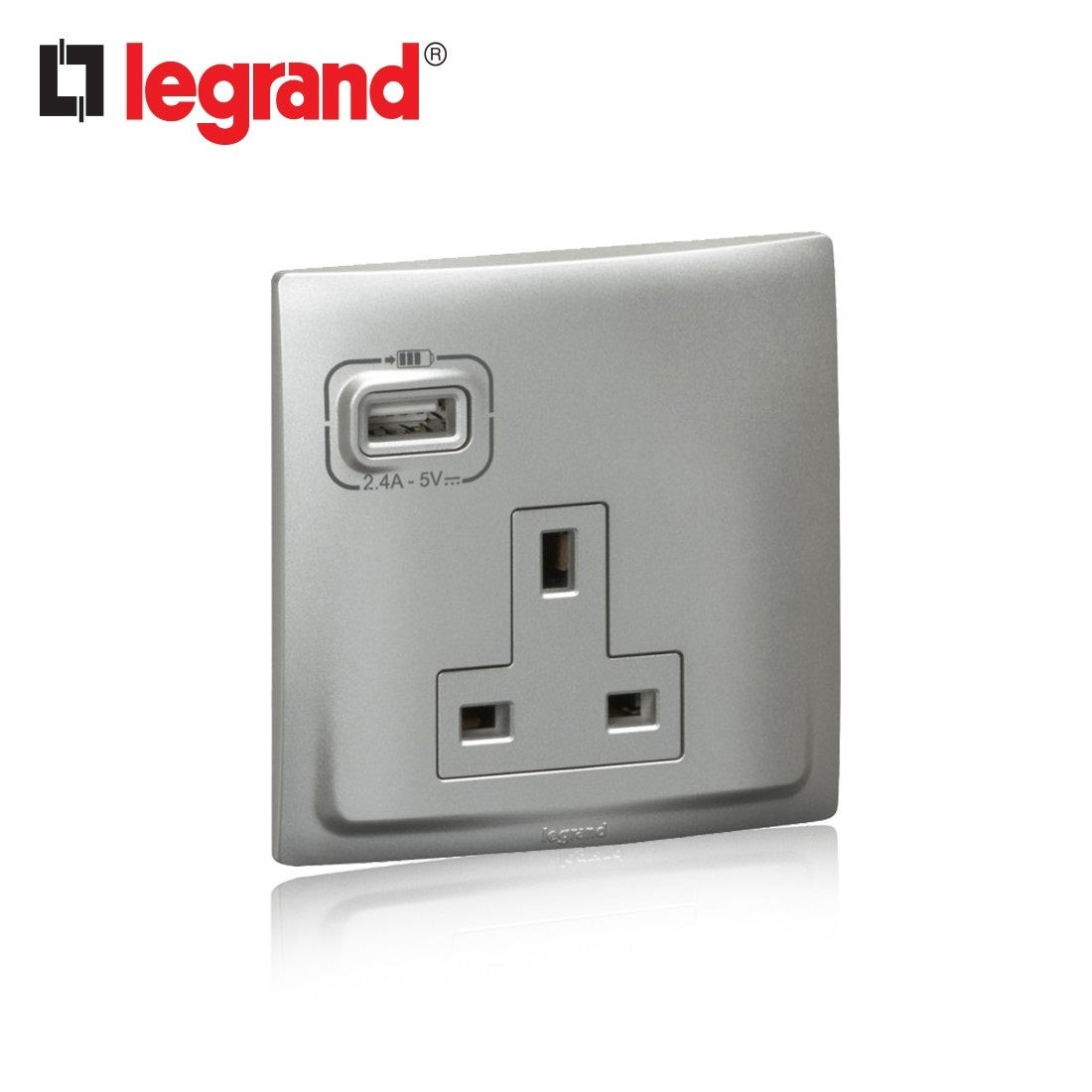 DISCONTINUED LEGRAND - British Standard Socket Outlet with USB Charger Mallia, Unswitched, 1 Gang, 13 A 250 V~