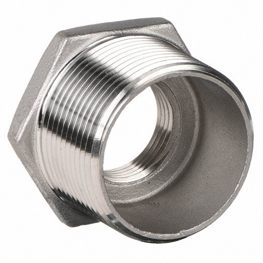 Hex Bushing: 316 Stainless Steel, 1/2Inch x 3/8Inch Fitting Pipe Size, Male NPT x Female NPT, Overall Length 25 mm
