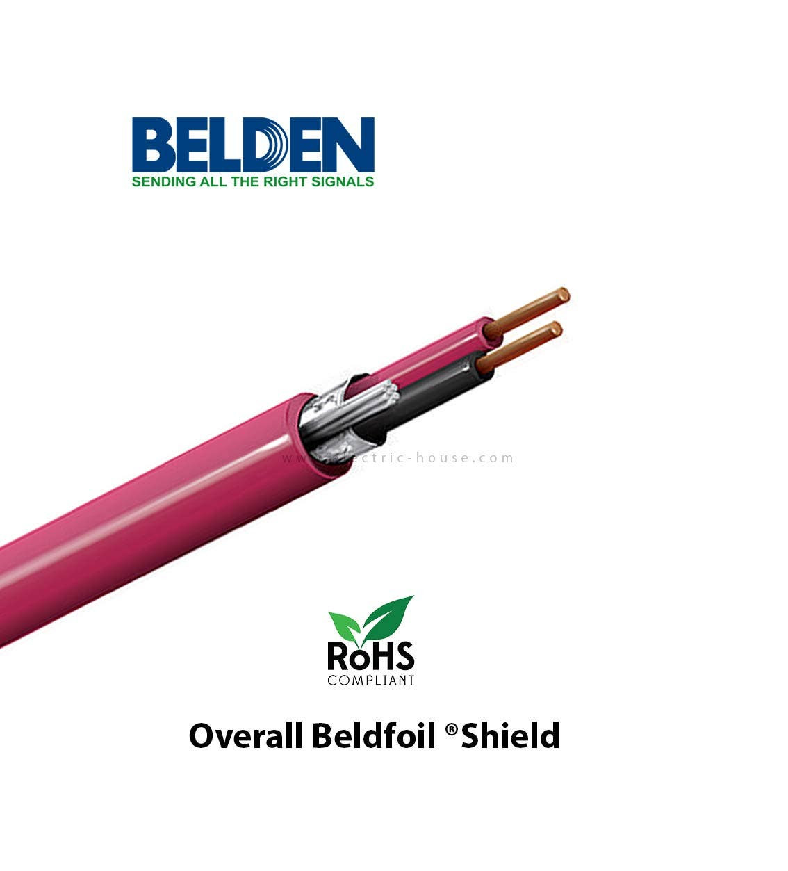 BELDEN - 2C*16 AWG Fire Protective Signal, Circ. Cbl 2 Cdrs, Solid CU/P, Red, 305 Meters/Roll