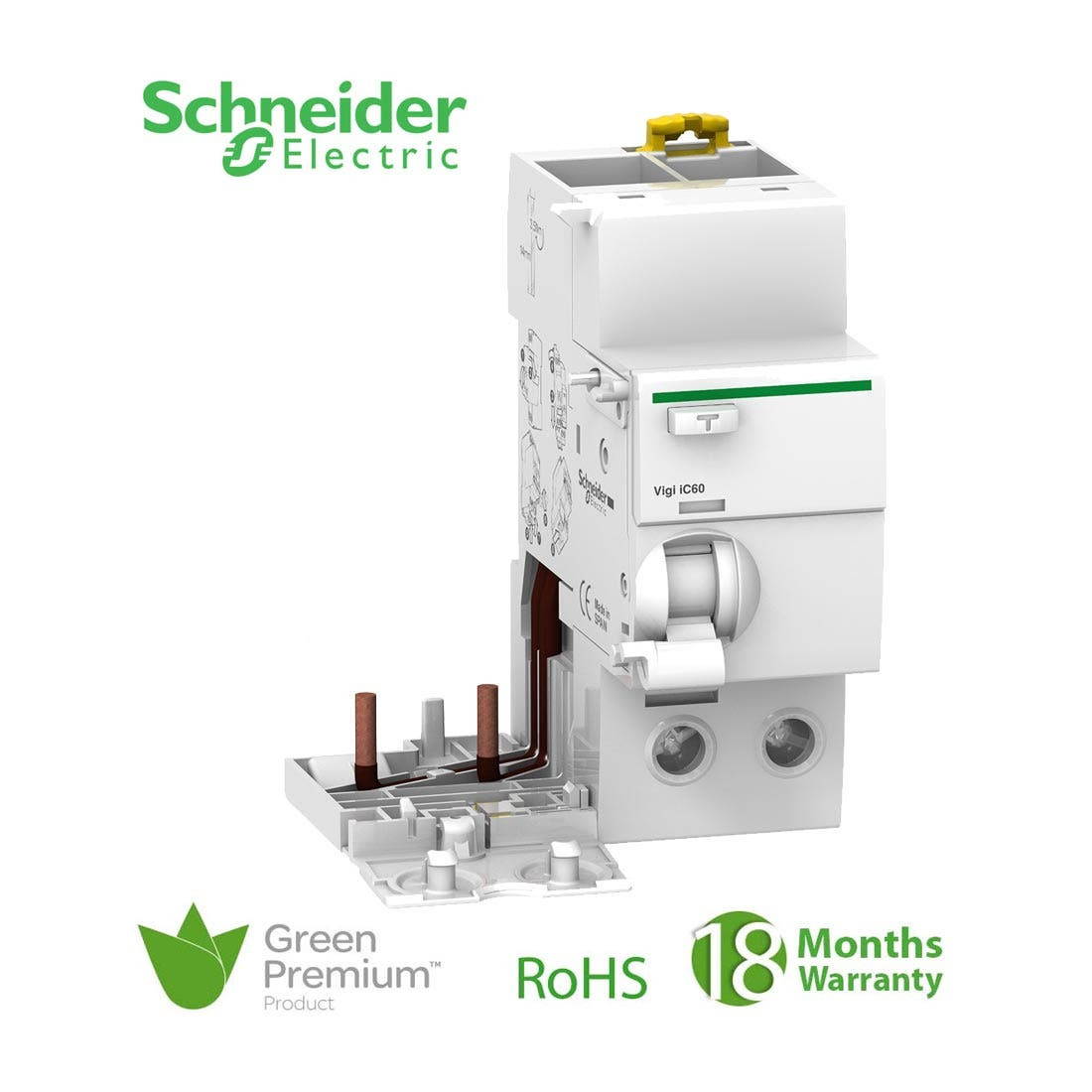 SCHNEIDER - Vigi IC60, Earth-Leakage add-on Block, 2P, 63A, 300mA, AC Type