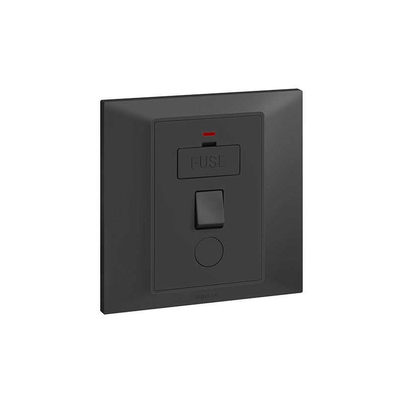 LEGRAND - Fused Connection Unit Galion, 1 Gang, Switched, 13A, 250V, with LED Power Indicator + Cord Outlet, Matt Black