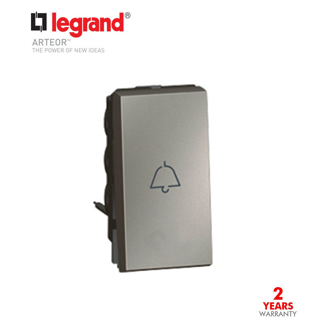 LEGRAND - 1-Way Push-Button Arteor, with Bell Symbol, 1 Module, Magnesium