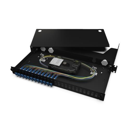 فايبر باتش بانل من كورنينج - 24 فايبر - 1U - Multimode OM3/OM4 - أسود - LAN1-24AE-PGTL-B