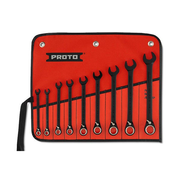 PROTO - Black Chrome Reversible Combination Ratcheting Wrench Set, 9 Pieces, Spline