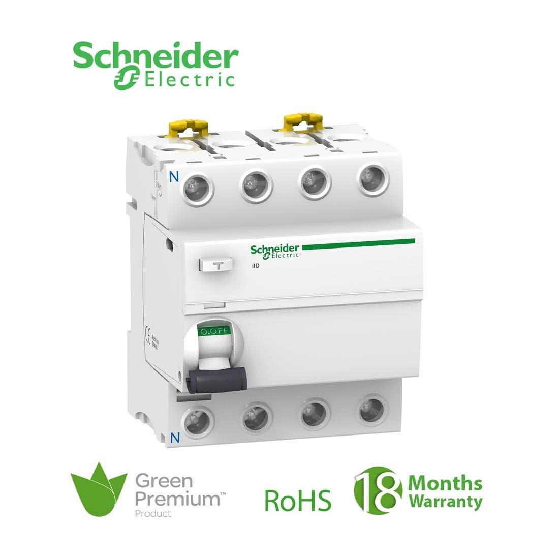 SCHNEIDER - RCCB Breaker, Acti9 iID, 4P, 80A, 30mA, Type AC