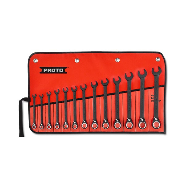 PROTO - Black Chrome Reversible Combination Ratcheting Wrench Set, 13 Piece, Spline