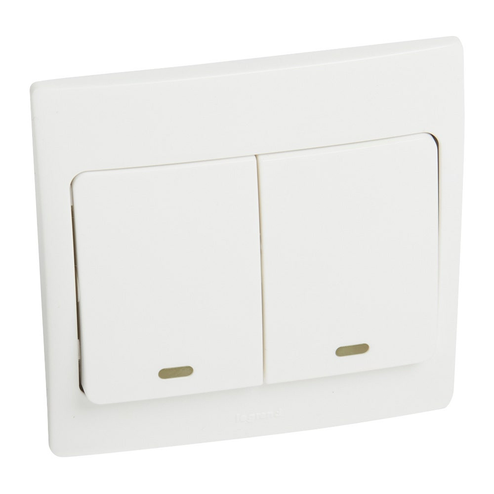 DISCONTINUED LEGRAND - Illuminated Switch Mallia, 2 Gang, 1 Way, 10 AX 250 V~, White