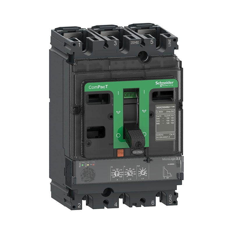 SCHNEIDER - MCCB Breaker, ComPacT NSX160N, 50kA at 415VAC, MicroLogic 2.2 Trip Unit 160A, 3P 3D