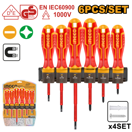6 PCS Insulated Screwdriver Set طقم مفكات مسطح+فيليبس معزول 6 قطع