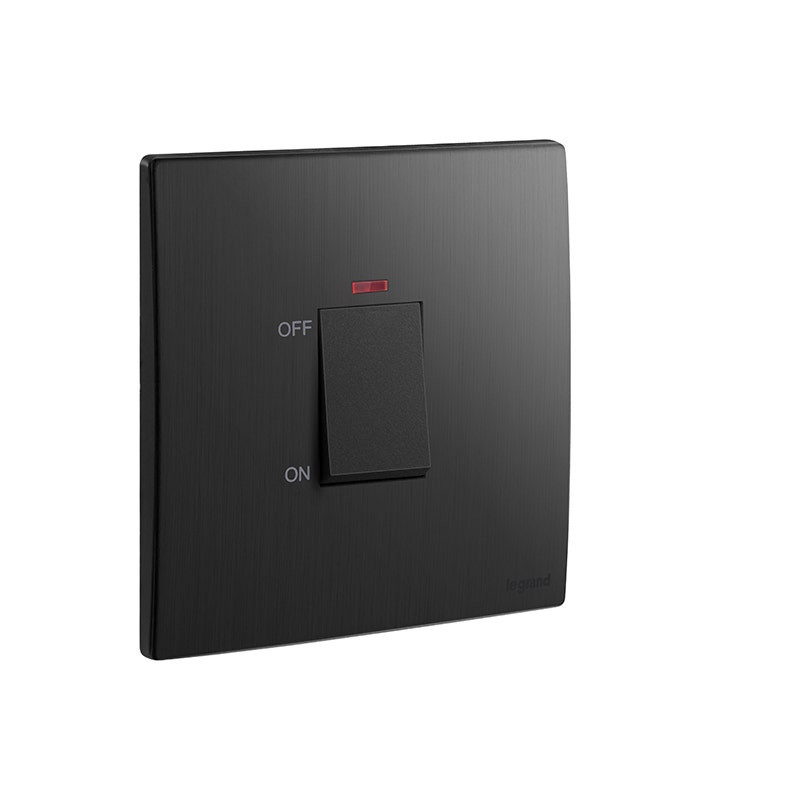 LEGRAND - Double Pole Switch Mallia Senses, HK, 1 Gang, 1 Way, 45A, 250V, with Red Indicator, Brushed Black