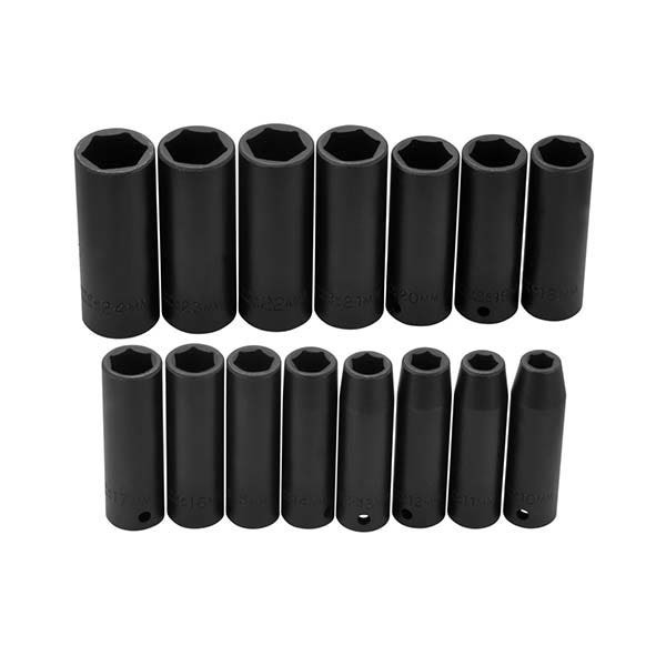 PROTO - 1/2" Drive Metric Deep Impact Socket Set, 15 Pieces, 6 Point