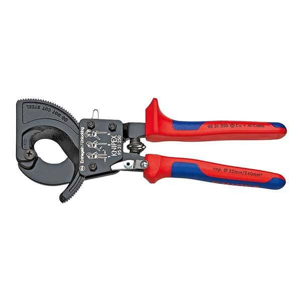 KNIPEX - Cable Cutter (Ratchet Action), Black Lacquered, 250 mm