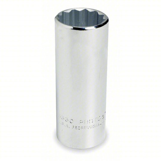 Socket, 1/2 inch Drive Size, 1 1/4 inch Socket Size, 12-Point, Alloy Steel, Deep, Chrome Finish