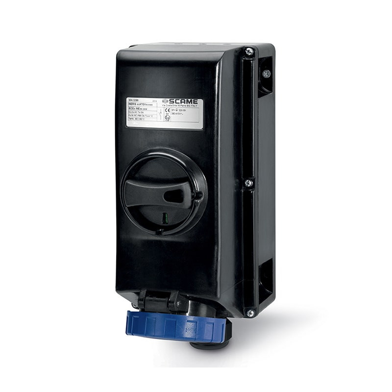 SCAME - Interlocked Socket, 32A, 2P+E, 6h, IP66, 200-250V, 50Hz, 60Hz, II 2GD, Screw Terminals, with Mechanical Interlock