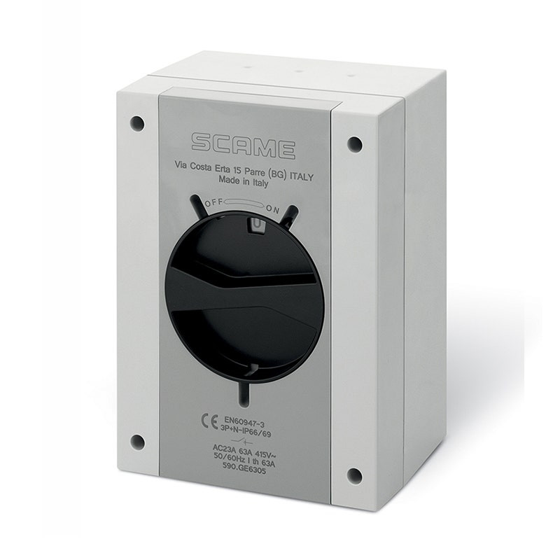 SCAME - Enclosed Switch Disconnector, 80A, 3P, IP66/IP69, 160x220x115mm, Y2, IK09, General, Grey/Black, GW 650°C