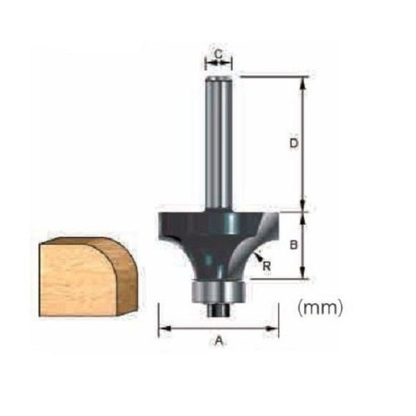 Roundover Router Bit, 8 X 8 mm, With Bearing