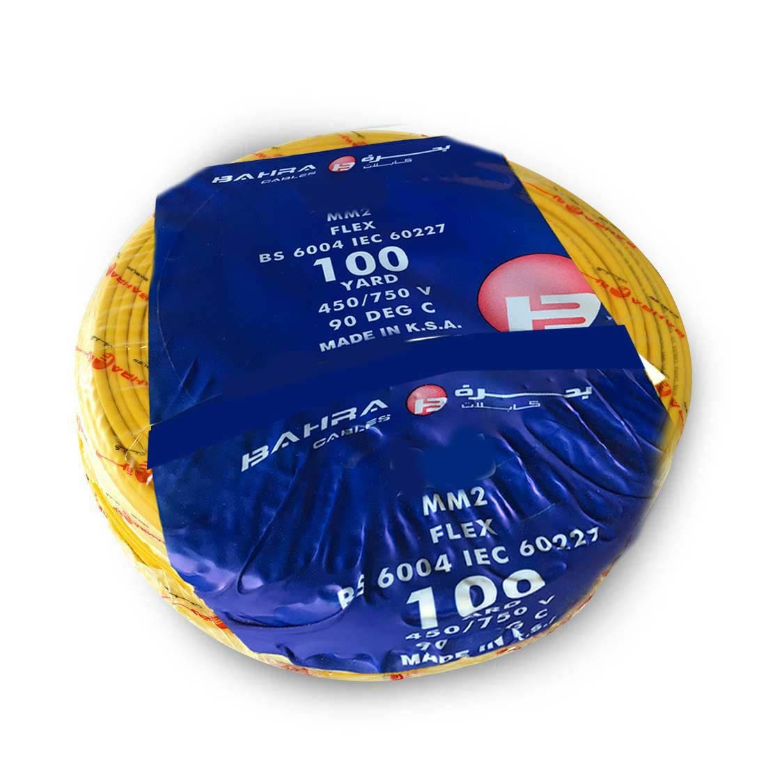 BAHRA CABLES - British Standard, Flexible NYA Wire, 1x6mm 450/750V, Yellow 