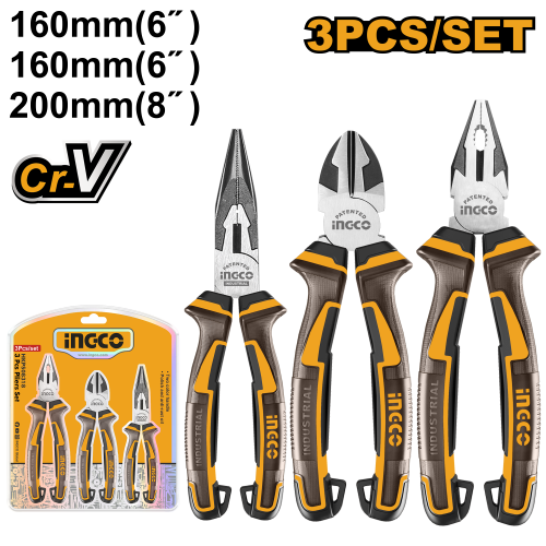 3pcs Pliers Set8" Combination pliers6" Long nose pliers6" Diagonal cutting pliers طقم زرادية + قطاعة + زرادية بوز اسود