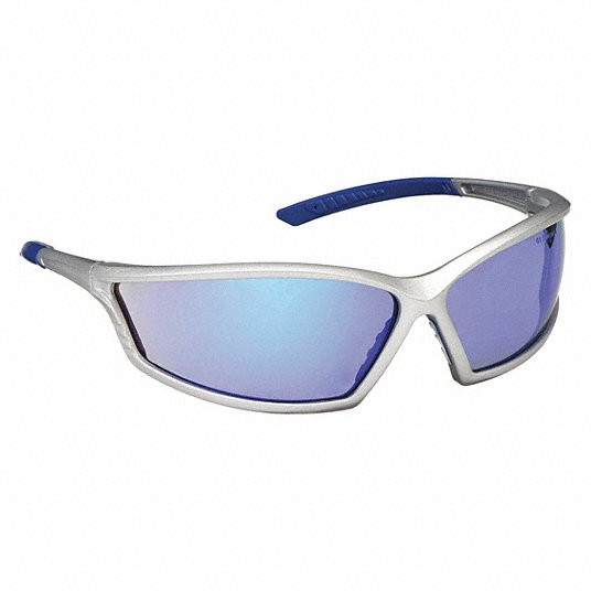 Safety Glasses, Blue Mirror, Silver Frame, ScratchResist35WU61
