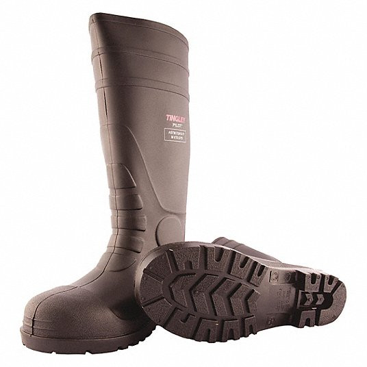 TINGLEY, Rubber Boot, Men's, 10, Knee, Steel Toe Type, PVC, Black, 1 PR