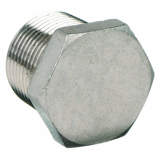 Hex Head Plug: 316L Stainless Steel, 1/4 in Fitting Pipe Size, Male NPT, Class 150, 23 mm Overall