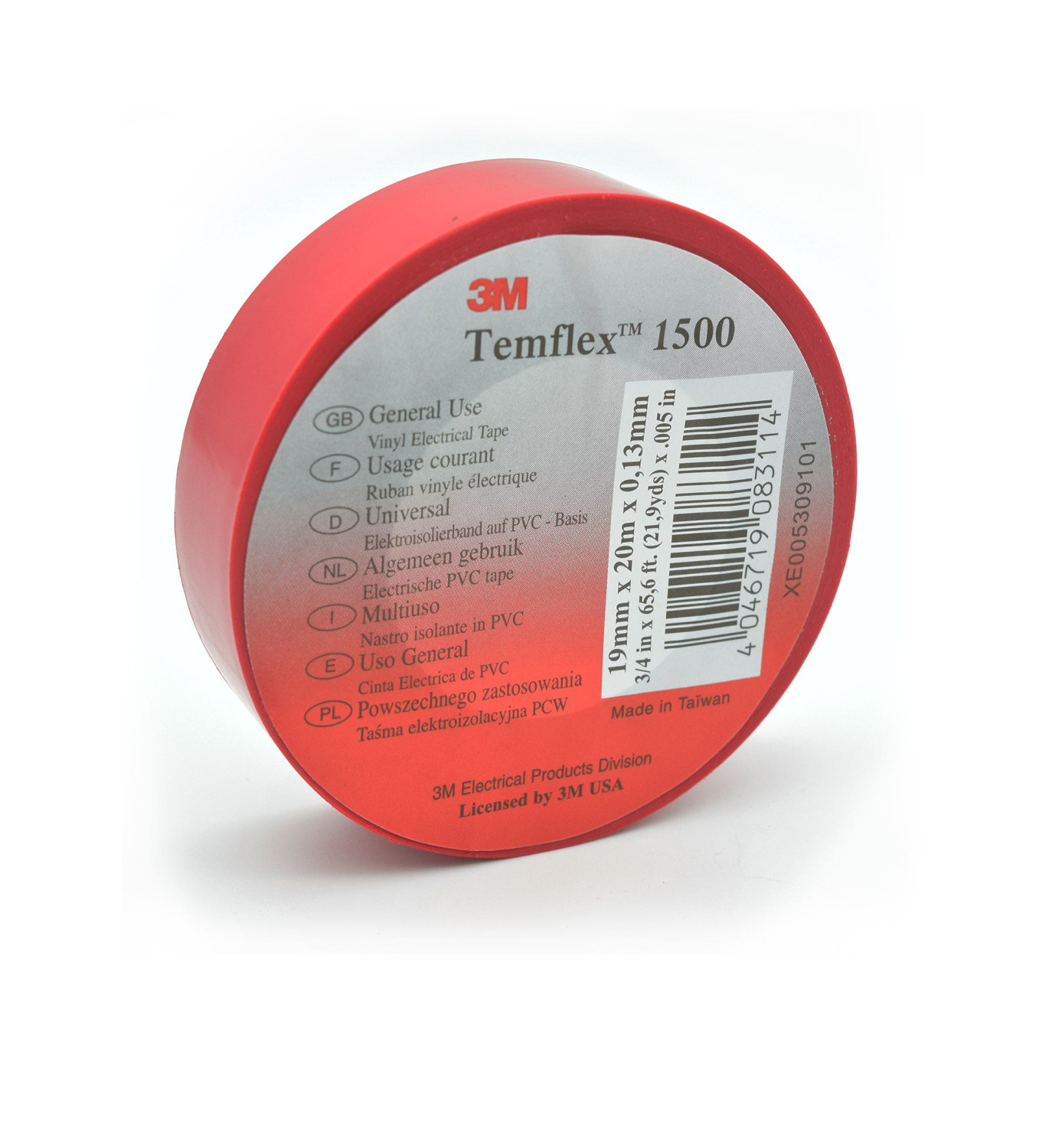 3M - Temflex 1500 Vinyl Electrical Tape, 3/4 Inch x 66 Feet, Red