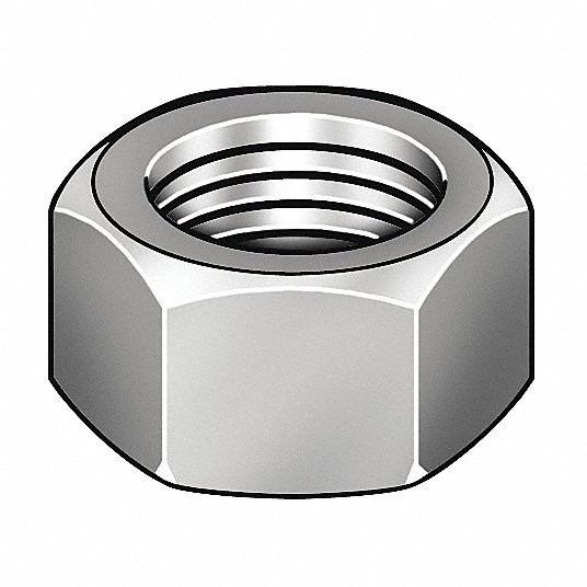 Hex Nut: Dia./Thread Size 12-24, Right Hand, Zinc Plated Steel, 100 Pcs