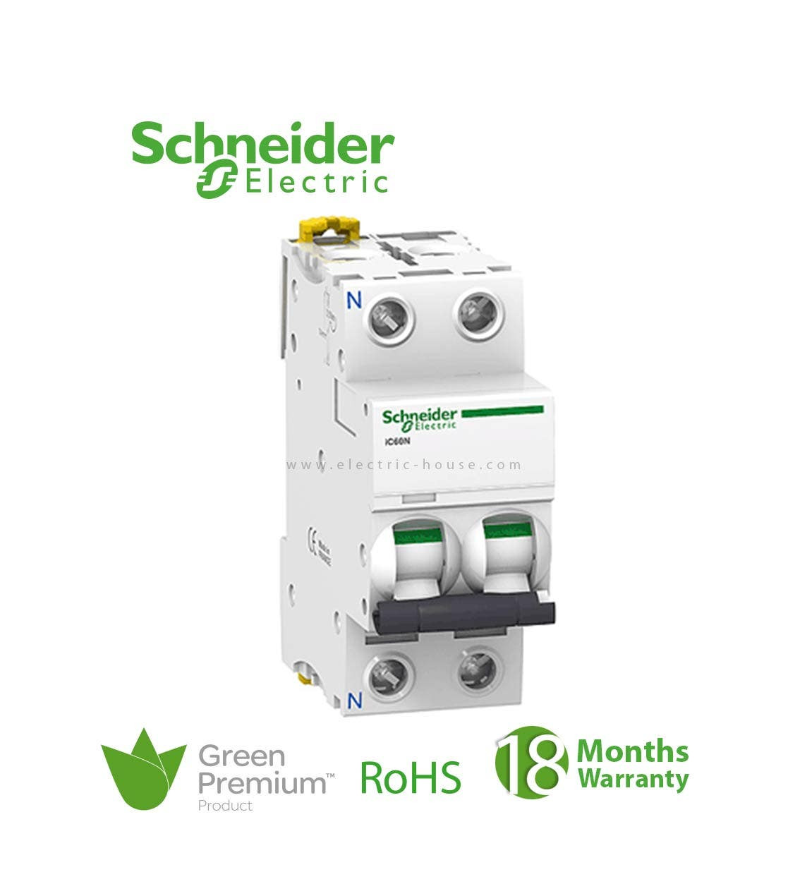 شنايدر - قاطع فرعي 2 خط - 4 أمبير - Acti9 iC60N, 2P, 4A, C Curve