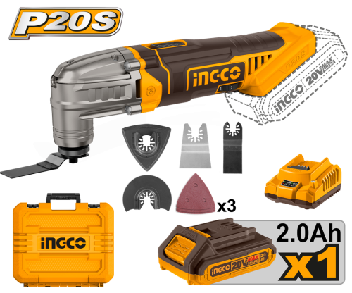 Cordless Multi Tool 20V Oscillating for Sawing, Cutting, Sanding 1 Pcs 2.0Ah battery 1 Pcs charger صاروخ العفريت 20 فولت متعدد الاستخدامات بطارية وشاحن وقطع للقطع والصنفرة