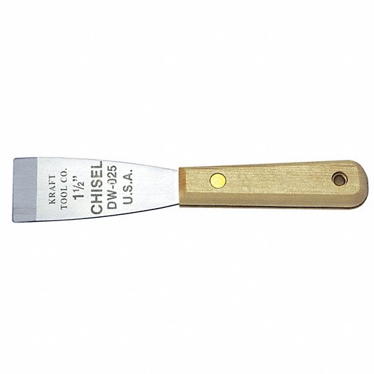 Stiff Scraper, 1 1/2 inch, Stainless Steel Blade, Pickled Wood
