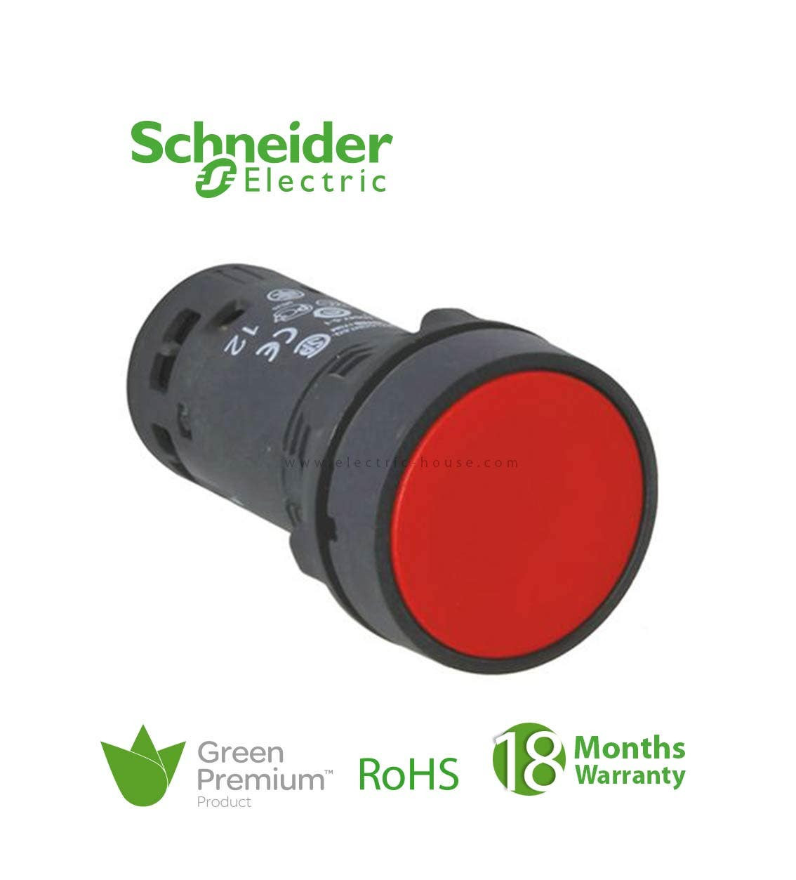 SCHNEIDER - Push Button, Spring Return, Red, 1Nc