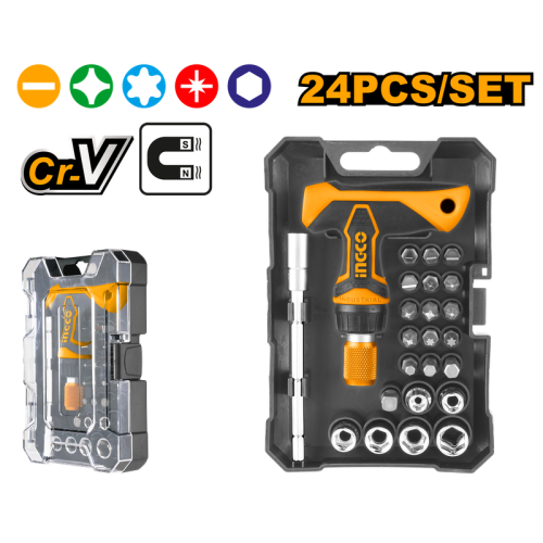 24PCS T-handle wrench screwdriver set Magnetized طقم مفك براغي رانتش مقبض تي 24 قطعة