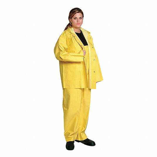 Rain Jacket with Hood, Rain Jacket, S, Yellow, Snap, Attached Hood, SBR, 0 Pockets, Hip Lg