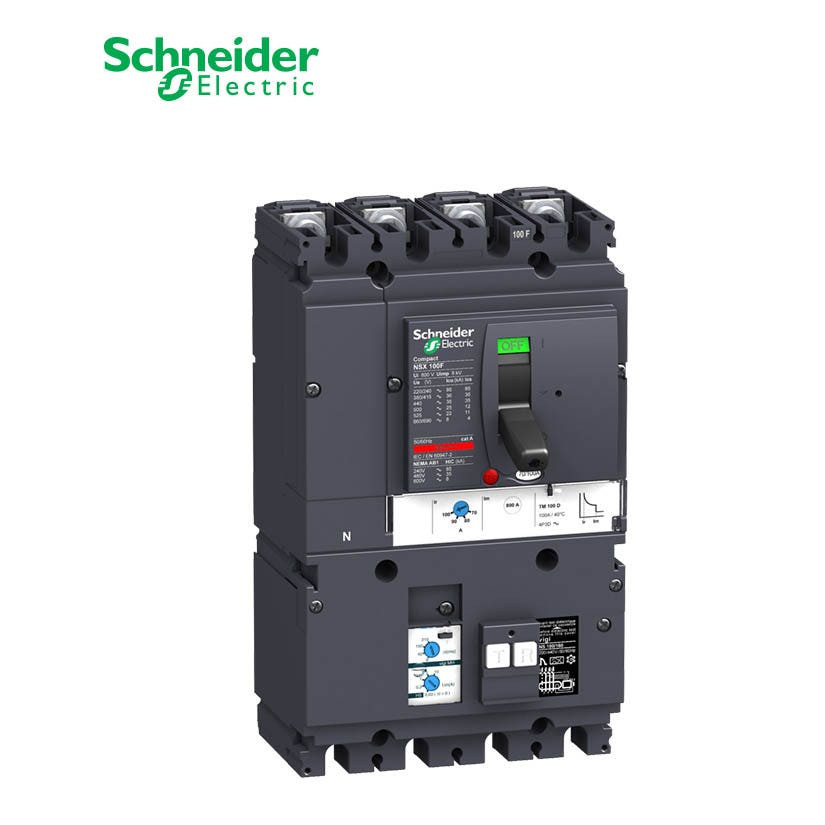 SCHNEIDER - MCCB Breaker, VigiComPact NSX100F, 4P 4d, 36kA at 415 VAC, TM-D Trip Unit 40A, add-on Vigi MH module
