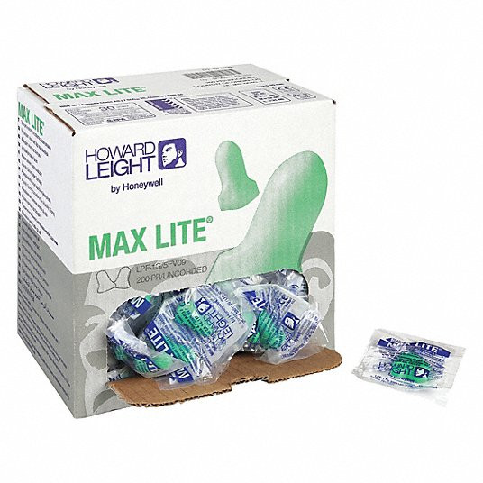 Contoured-T Ear Plugs, 30 dB Noise Reduction Rating NRR, Uncorded, M, Green, PK 200