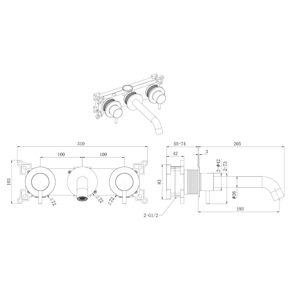 130031380055200_b-1.jpg خلاط مغسلة جداري كروم - ألفريد فكتوريا - الصورة 1